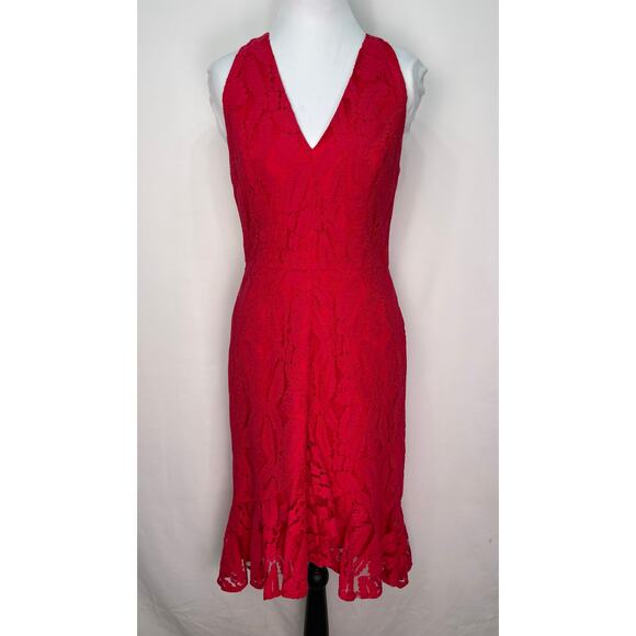 Maggy London Red Lace Sleeveless V-Neck Cocktail Dress Size 2 - Picture 2 of 11